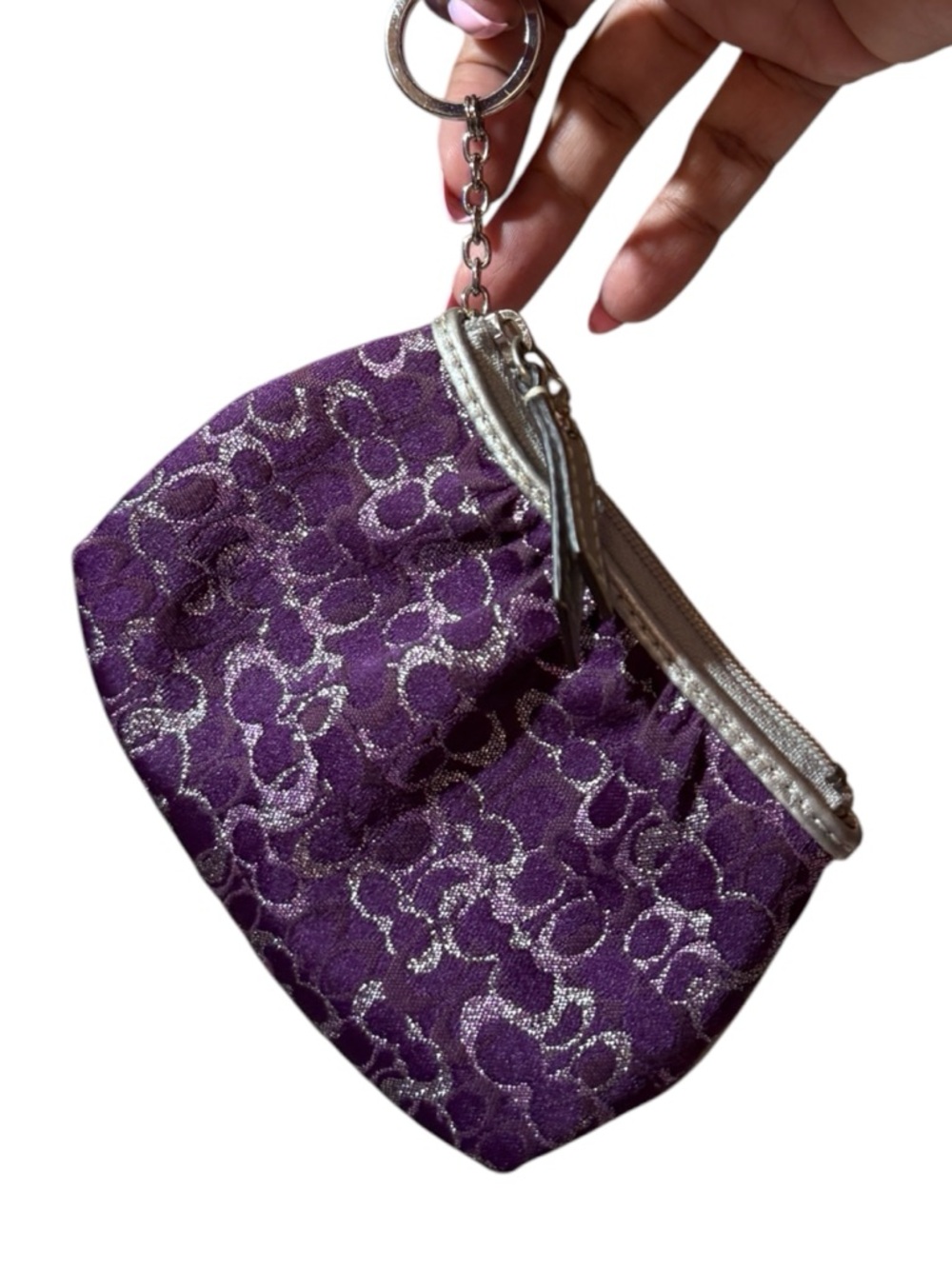 Vintage Coach Purple Lurex Optic Signature Mini Coin Purse/Keychain/Bag Charm